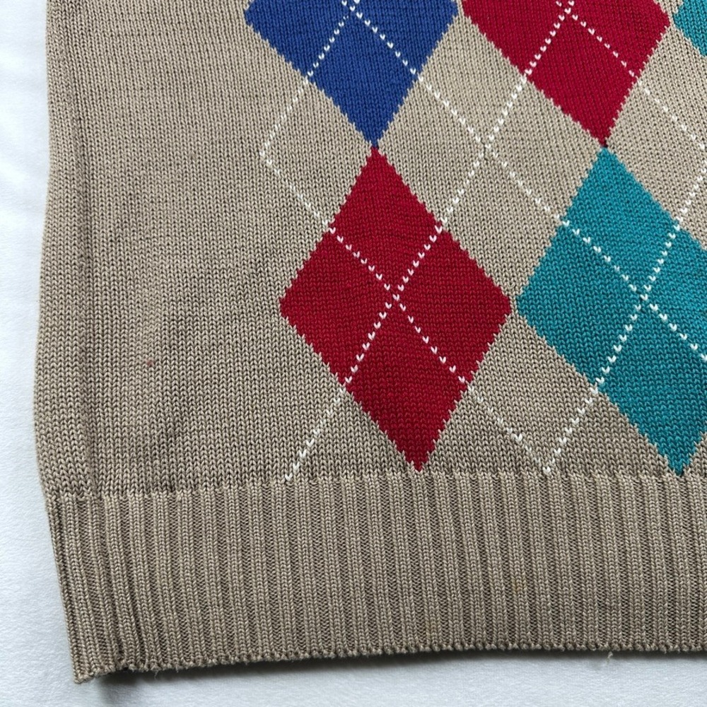 Wakefield Co Kenneth Gordon Mens L Argyle V Neck Sweater Vest Tan Brown Vintage - Picture 2 of 16